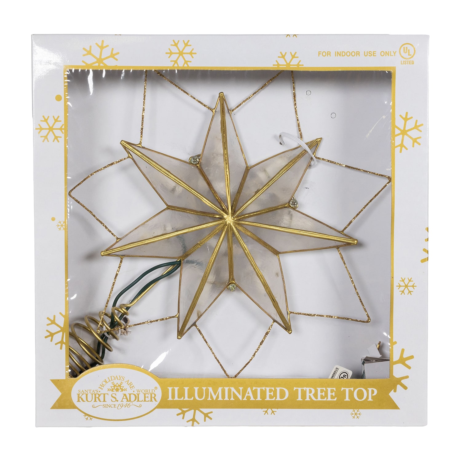 Kurt Adler 9.45" 10-Light 7-Point Gold Glittered Capiz Star Indoor Tree Skirt