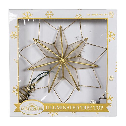 Kurt Adler 9.45" 10-Light 7-Point Gold Glittered Capiz Star Indoor Tree Skirt, One Size, Yellow
