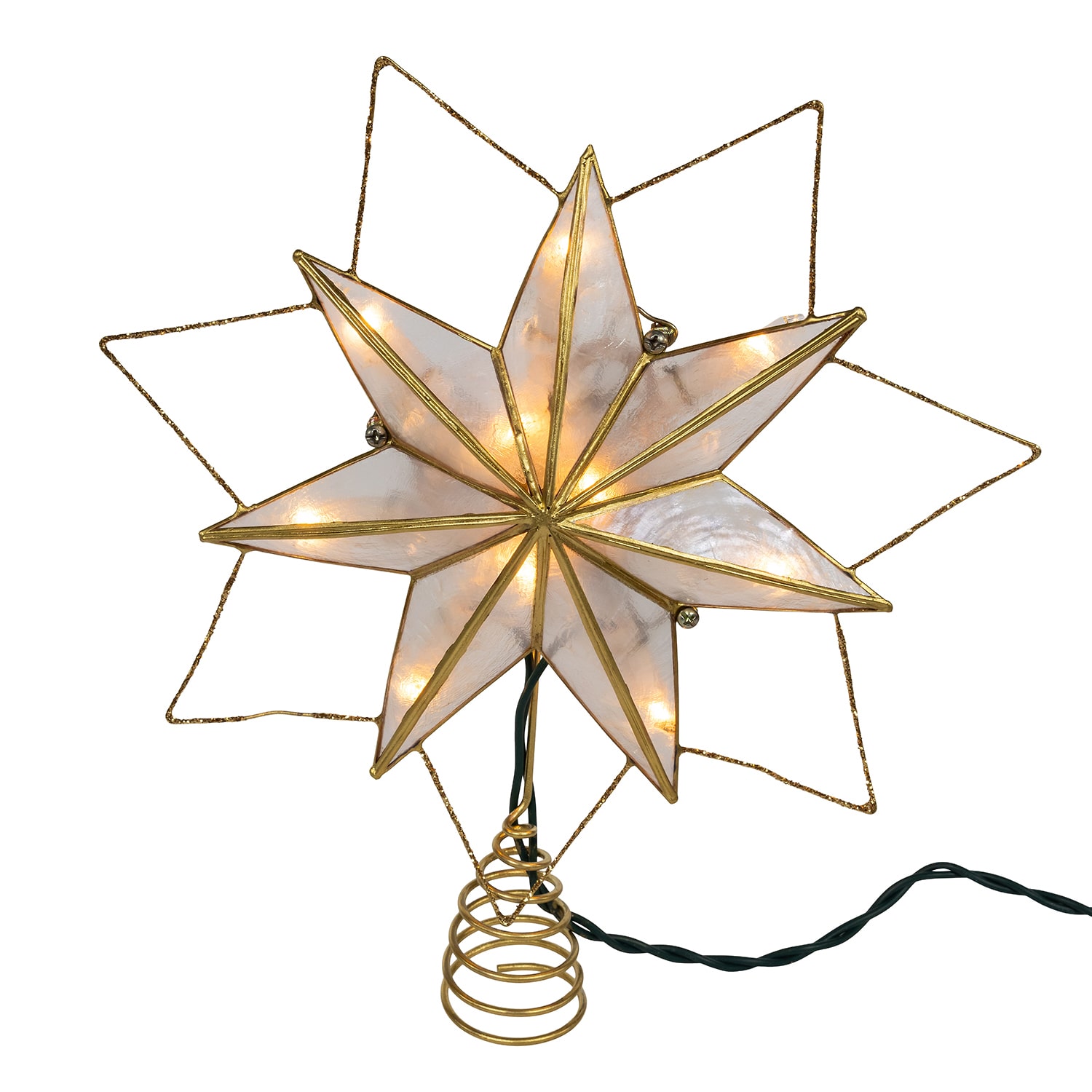 Kurt Adler 9.45" 10-Light 7-Point Gold Glittered Capiz Star Indoor Tree Skirt