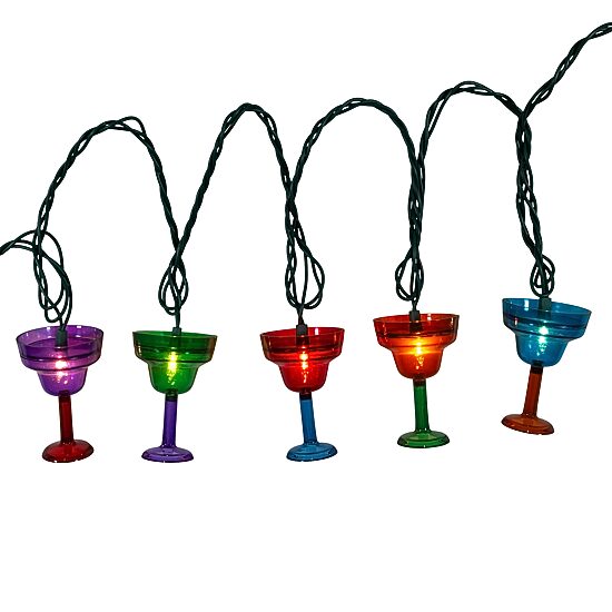 Kurt Adler 12' 10-Light Margarita Glass With Green Wire String Lights