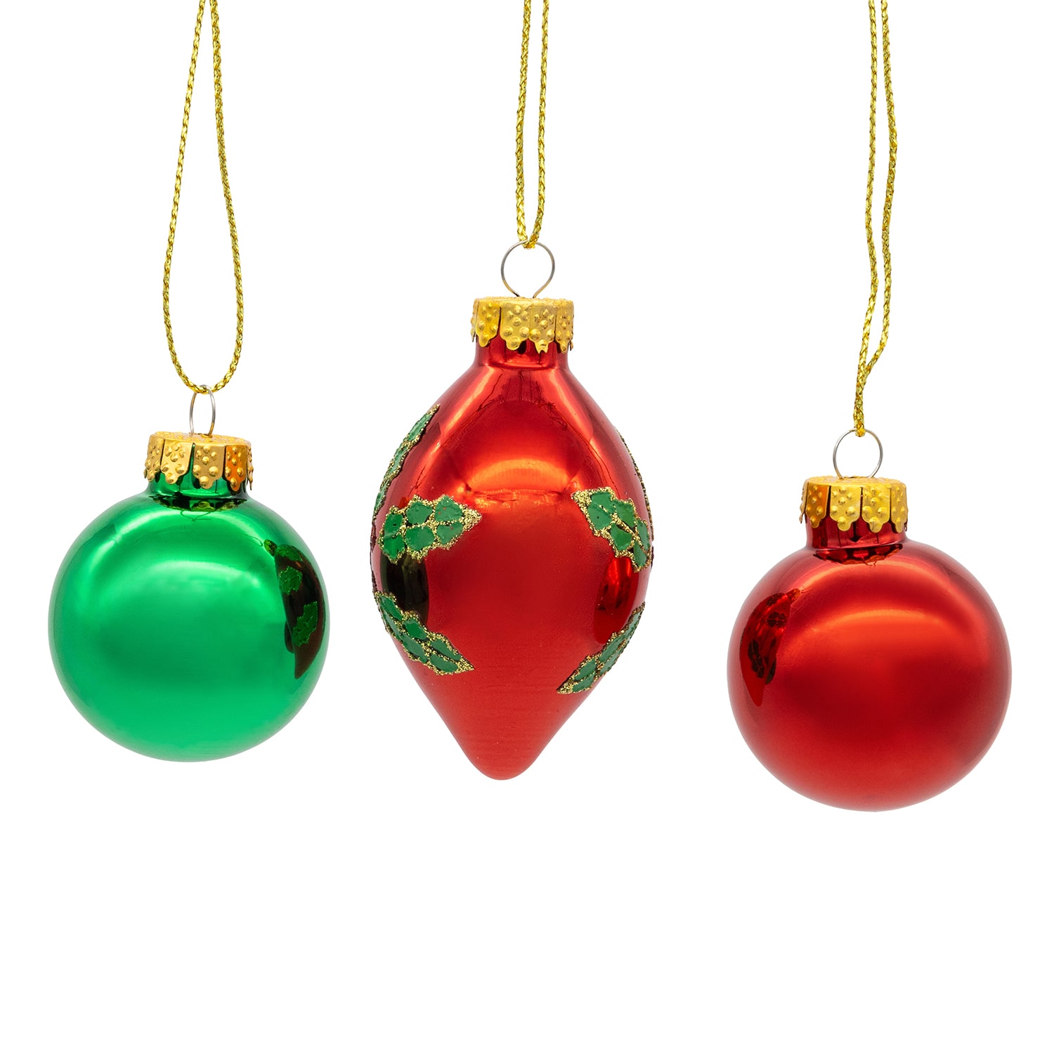 Kurt Adler 35mm Glass Green And Red With Holly Leaves Ball 12-pc. Christmas Ornament