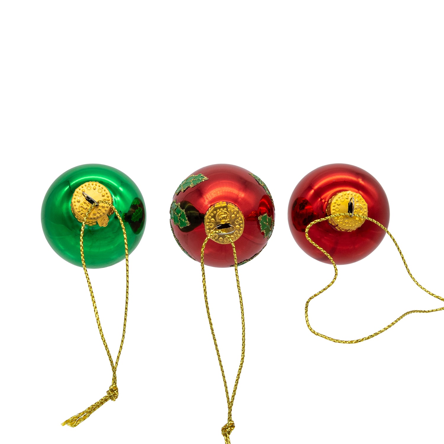 Kurt Adler 35mm Glass Green And Red With Holly Leaves Ball 12-pc. Christmas Ornament