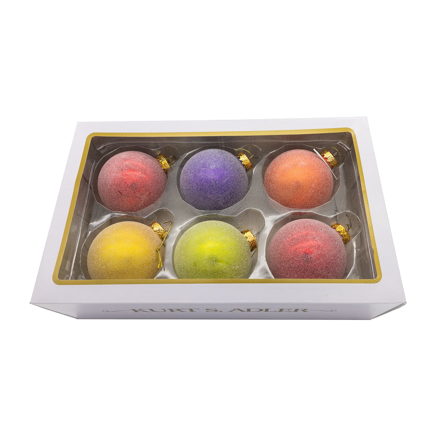 Kurt Adler 80mm Glass Sugar Frosted Solid Color Ball 6-pc. Christmas Ornament