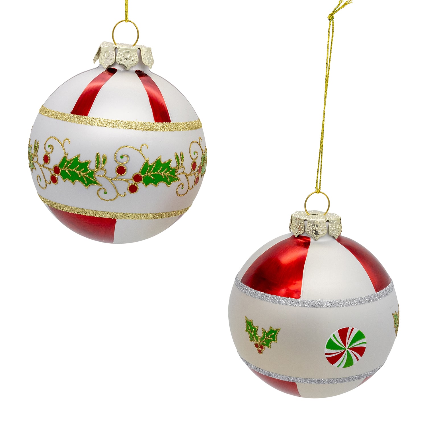 Kurt Adler 80mm Holly Leaves Glass Ball 6-pc. Christmas Ornament