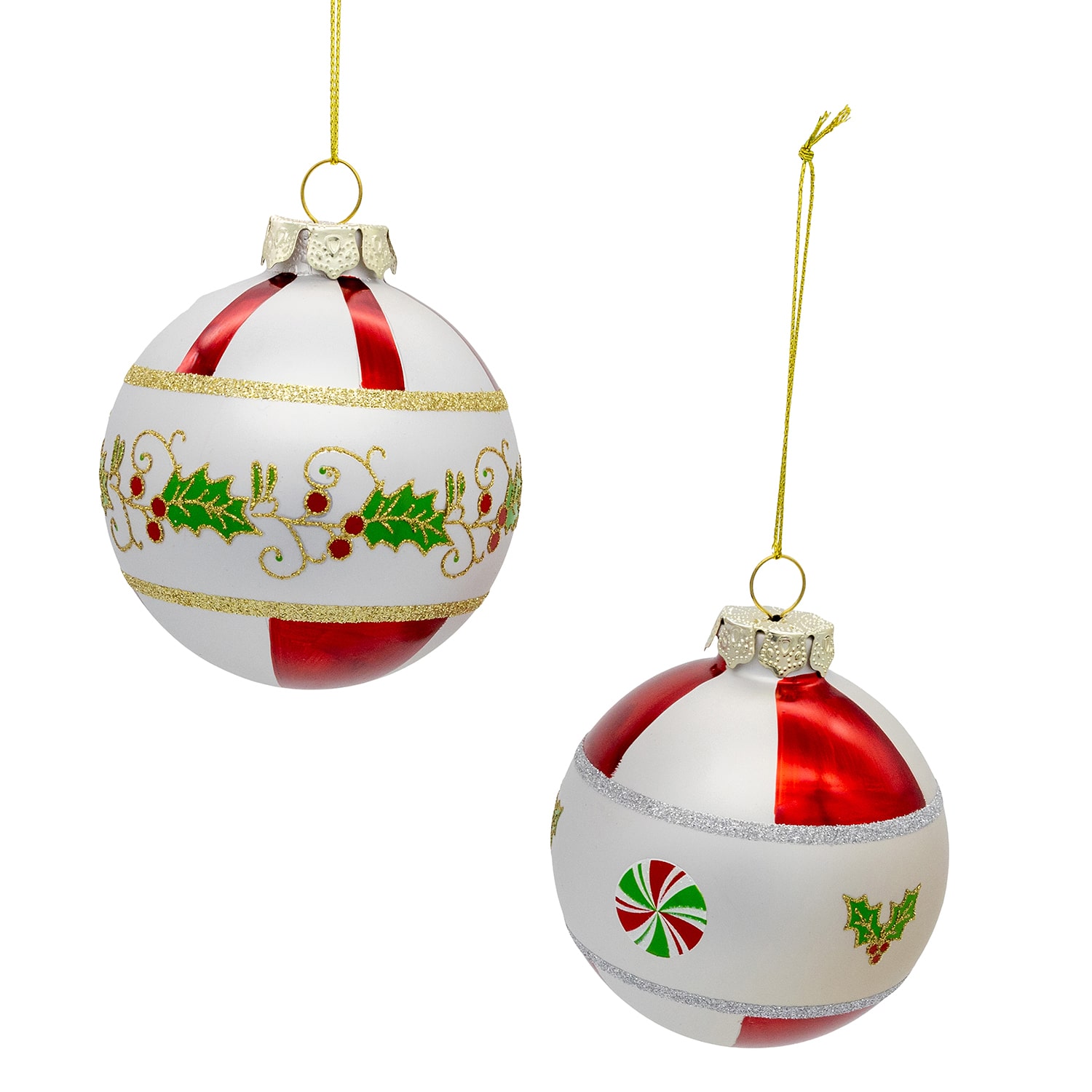 Kurt Adler 80mm Holly Leaves Glass Ball 6-pc. Christmas Ornament