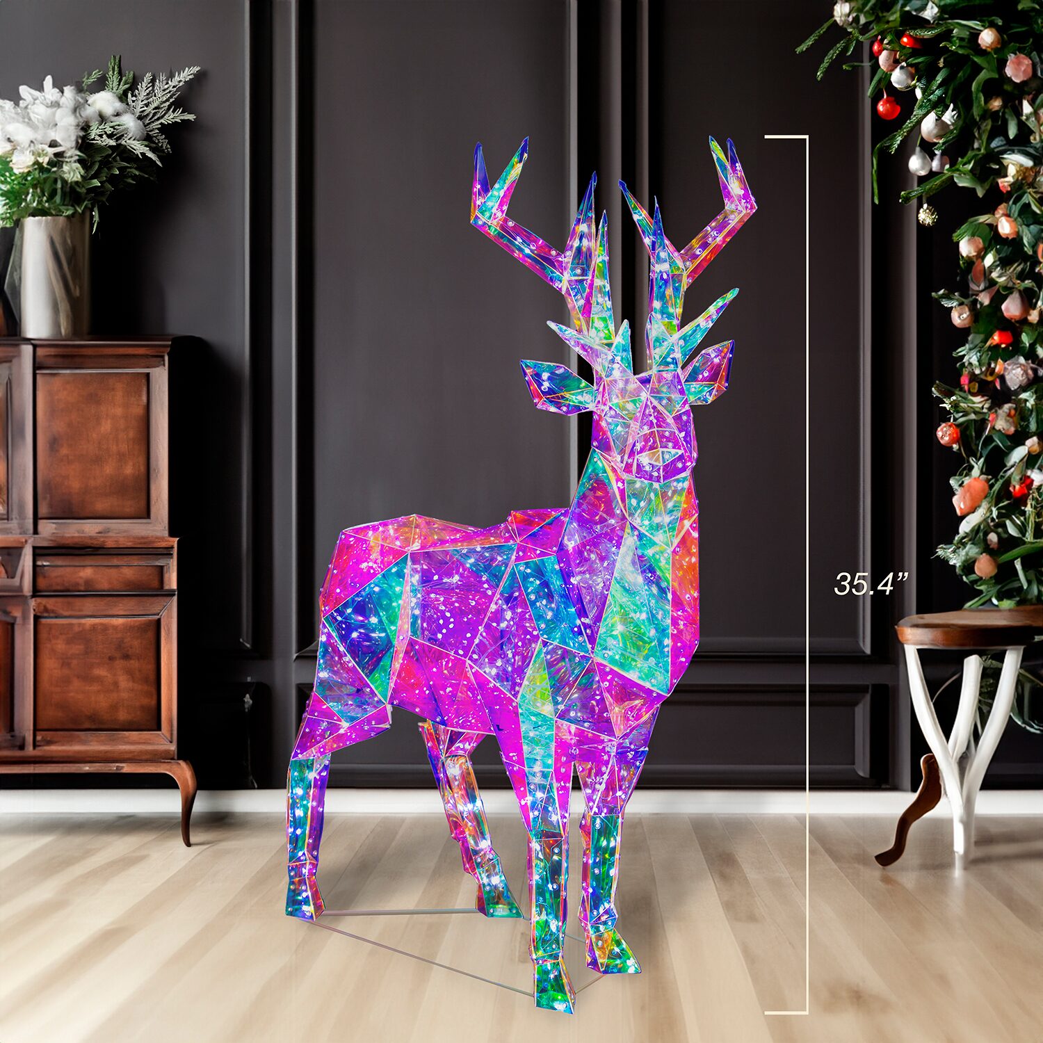 Kurt Adler 35.4" Led Multifunction Holographic Reindeer Christmas Yard Art