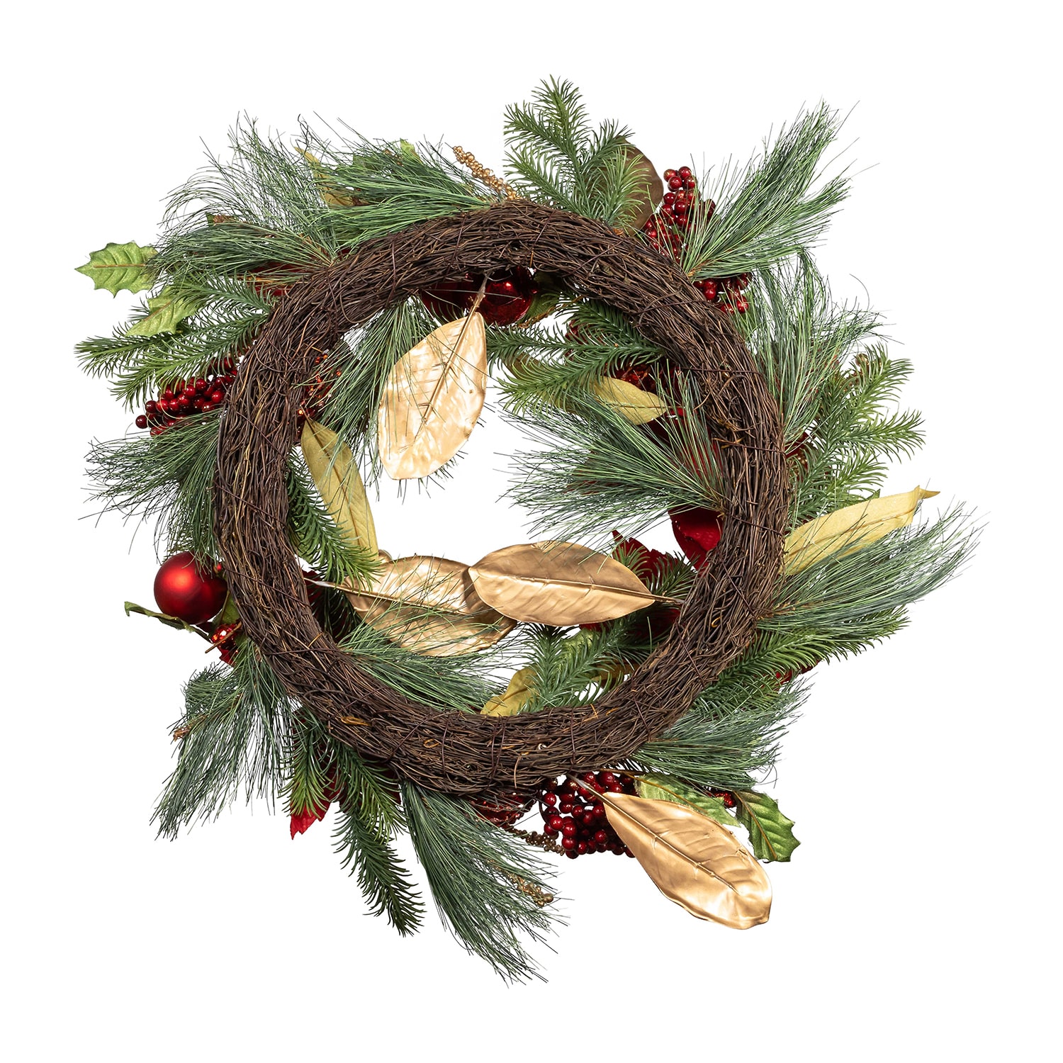 Kurt Adler 24" Unlit Gold And Red Poinsettia Wreath