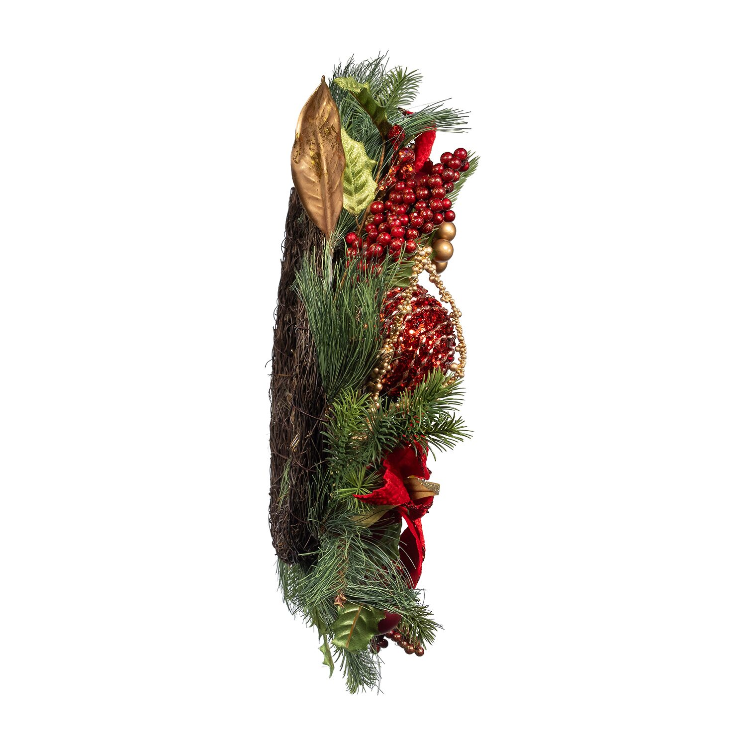 Kurt Adler 24" Unlit Gold And Red Poinsettia Wreath