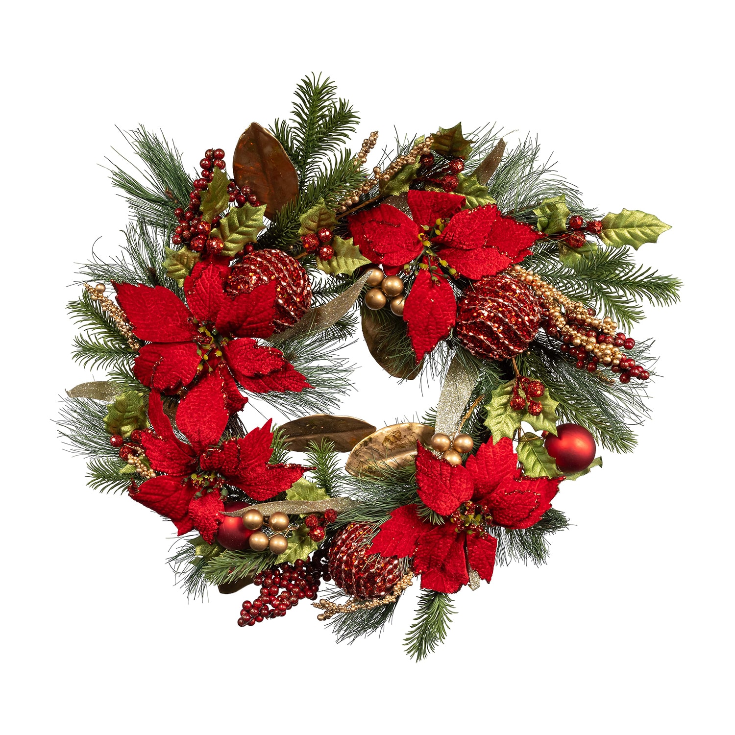 Kurt Adler 24" Unlit Gold And Red Poinsettia Wreath