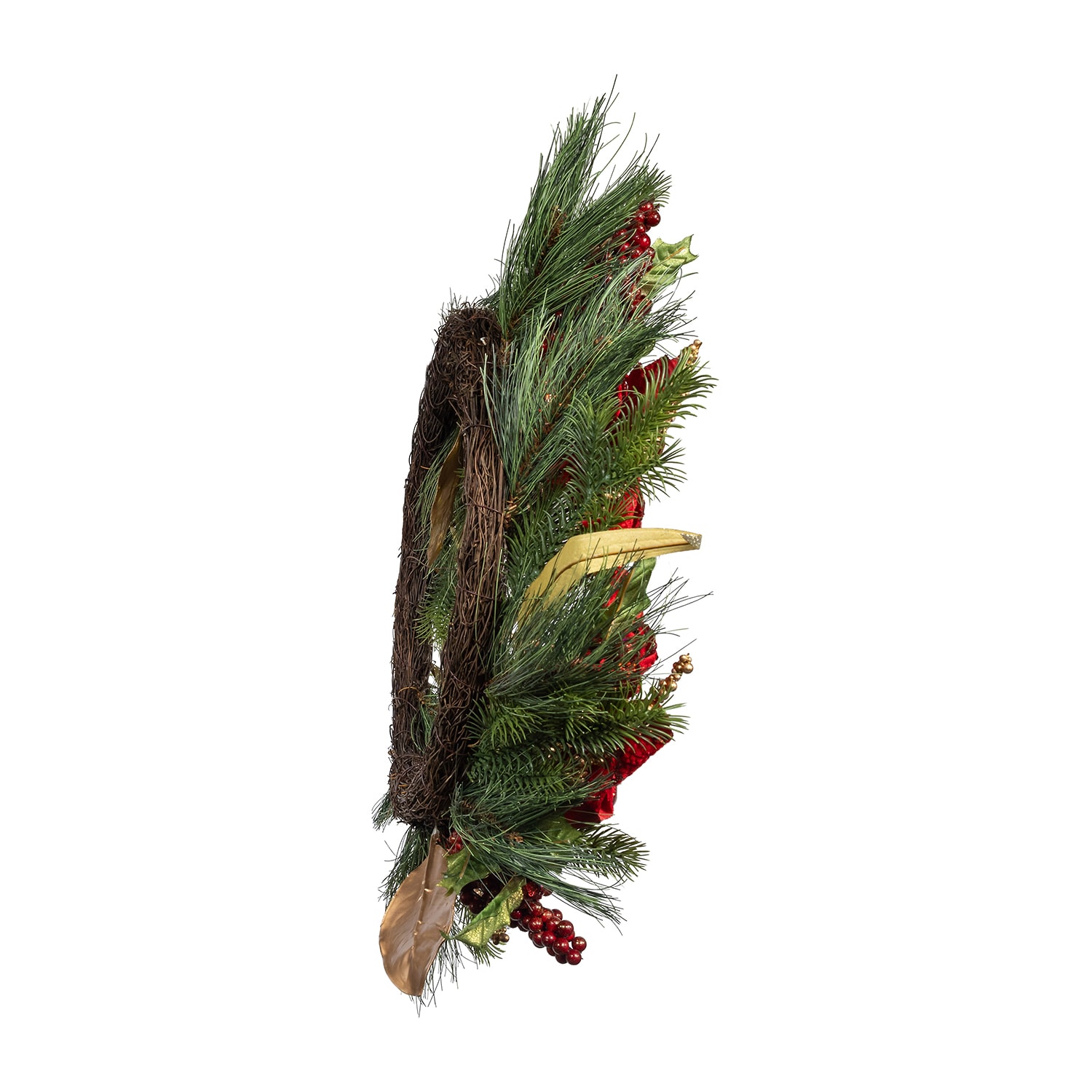 Kurt Adler 24" Unlit Gold And Red Poinsettia Wreath