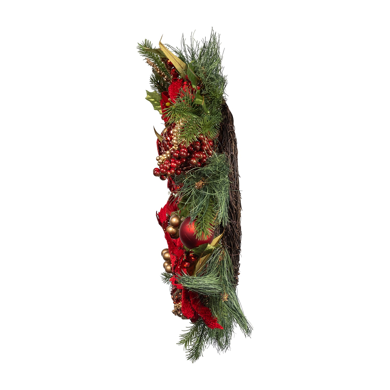 Kurt Adler 24" Unlit Gold And Red Poinsettia Wreath
