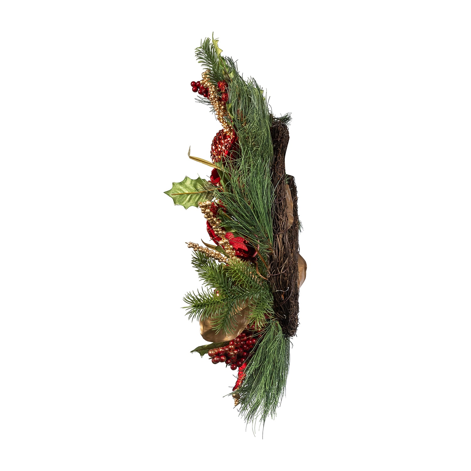 Kurt Adler 24" Unlit Gold And Red Poinsettia Wreath