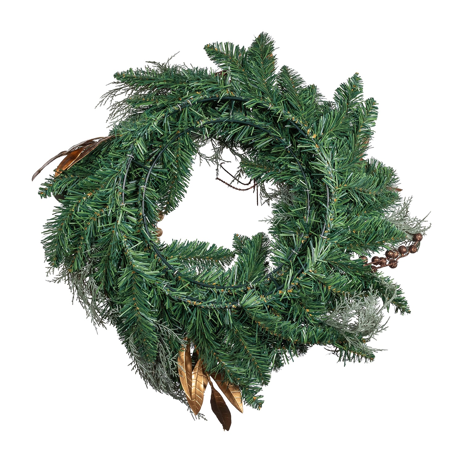 Kurt Adler 24" Unlit Copper And Silver Balls Green Wreath