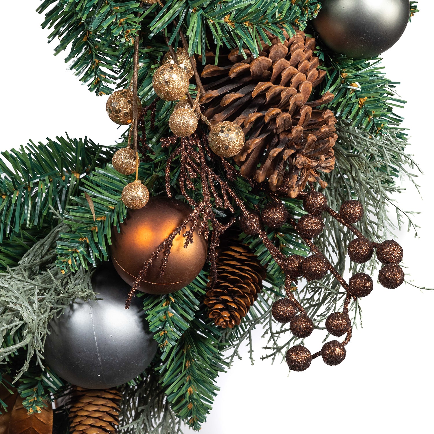 Kurt Adler 24" Unlit Copper And Silver Balls Green Wreath