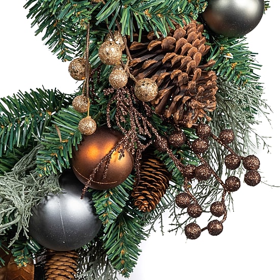 Kurt Adler 24" Unlit Copper And Silver Balls Green Wreath