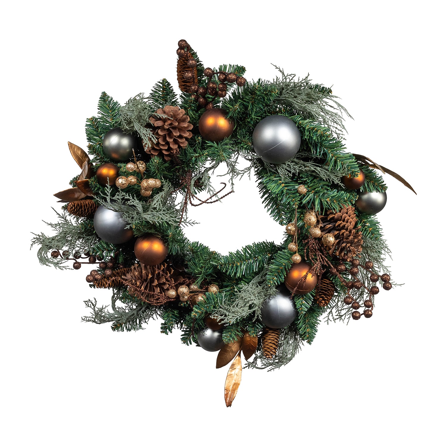 Kurt Adler 24" Unlit Copper And Silver Balls Green Wreath