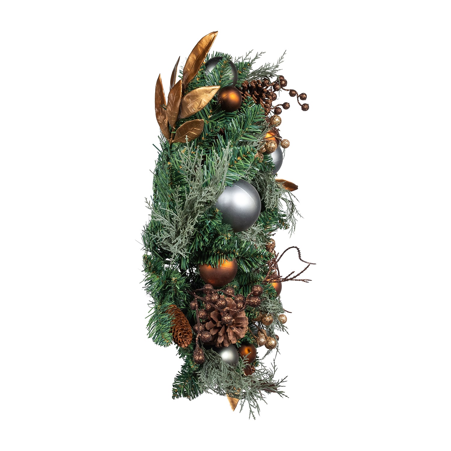 Kurt Adler 24" Unlit Copper And Silver Balls Green Wreath
