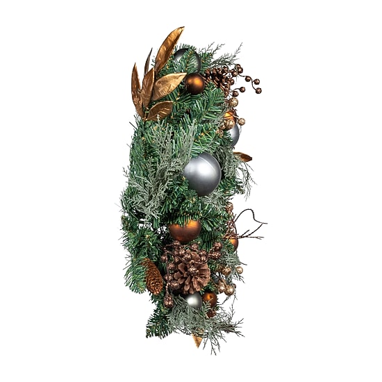 Kurt Adler 24" Unlit Copper And Silver Balls Green Wreath