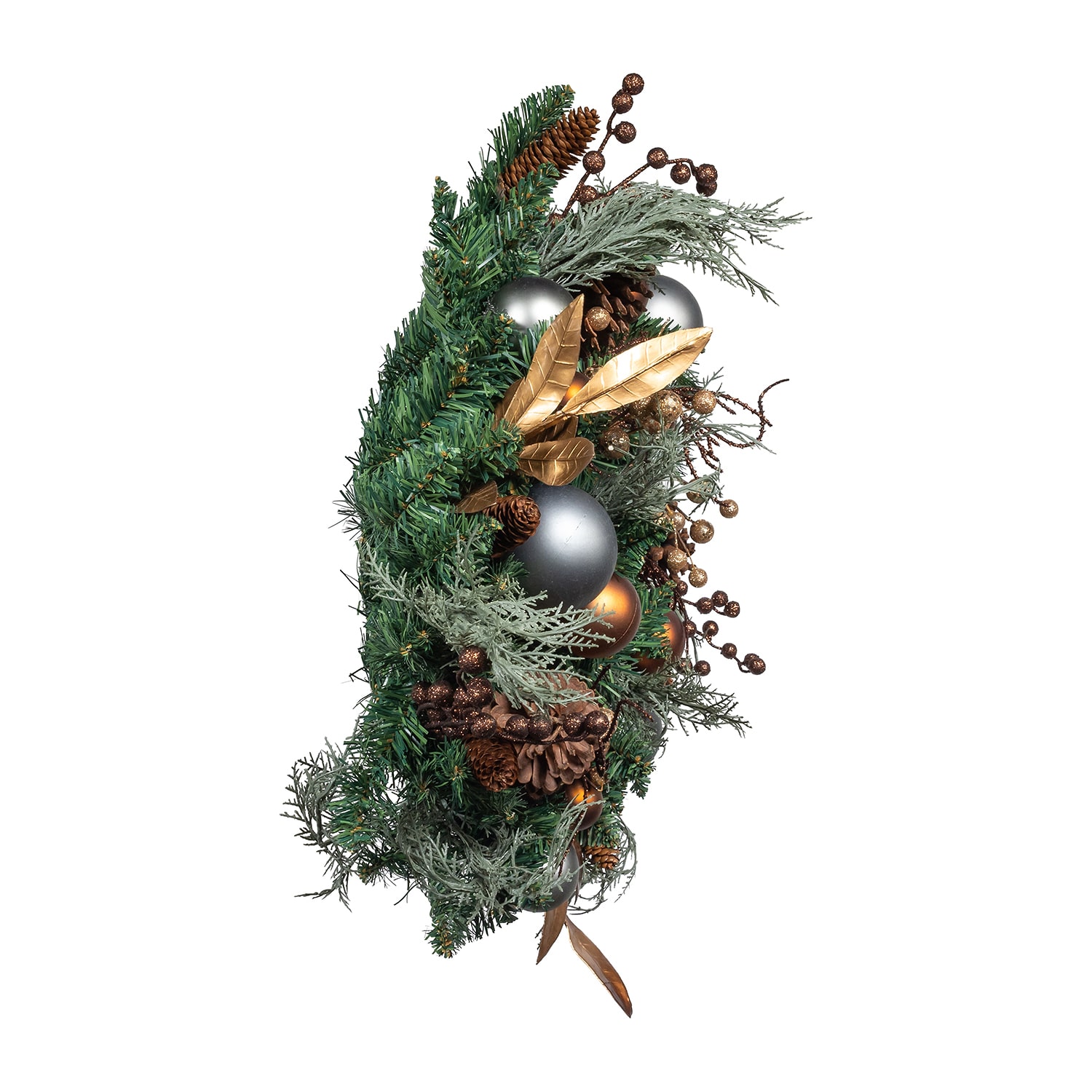 Kurt Adler 24" Unlit Copper And Silver Balls Green Wreath