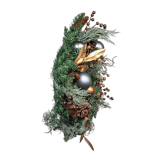 Kurt Adler 24" Unlit Copper And Silver Balls Green Wreath