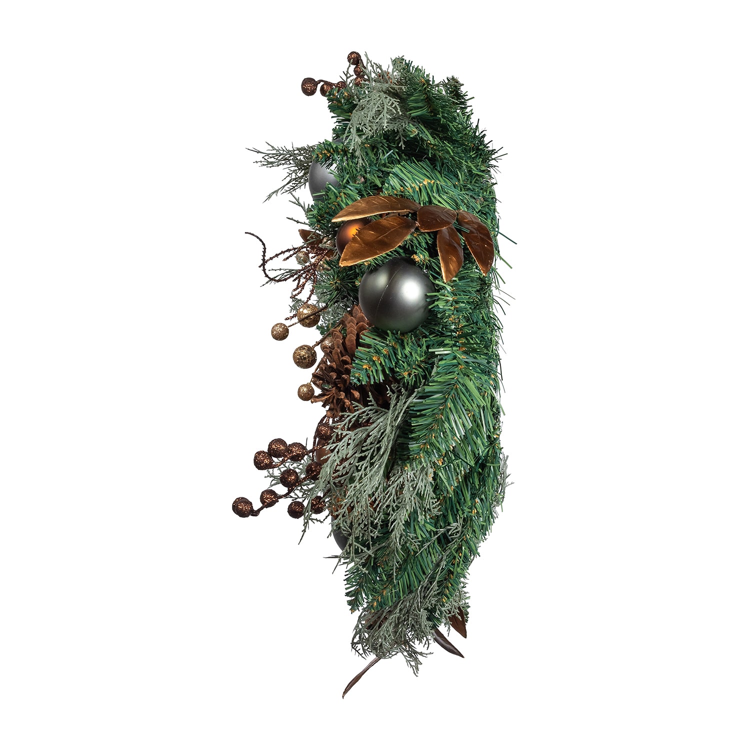 Kurt Adler 24" Unlit Copper And Silver Balls Green Wreath