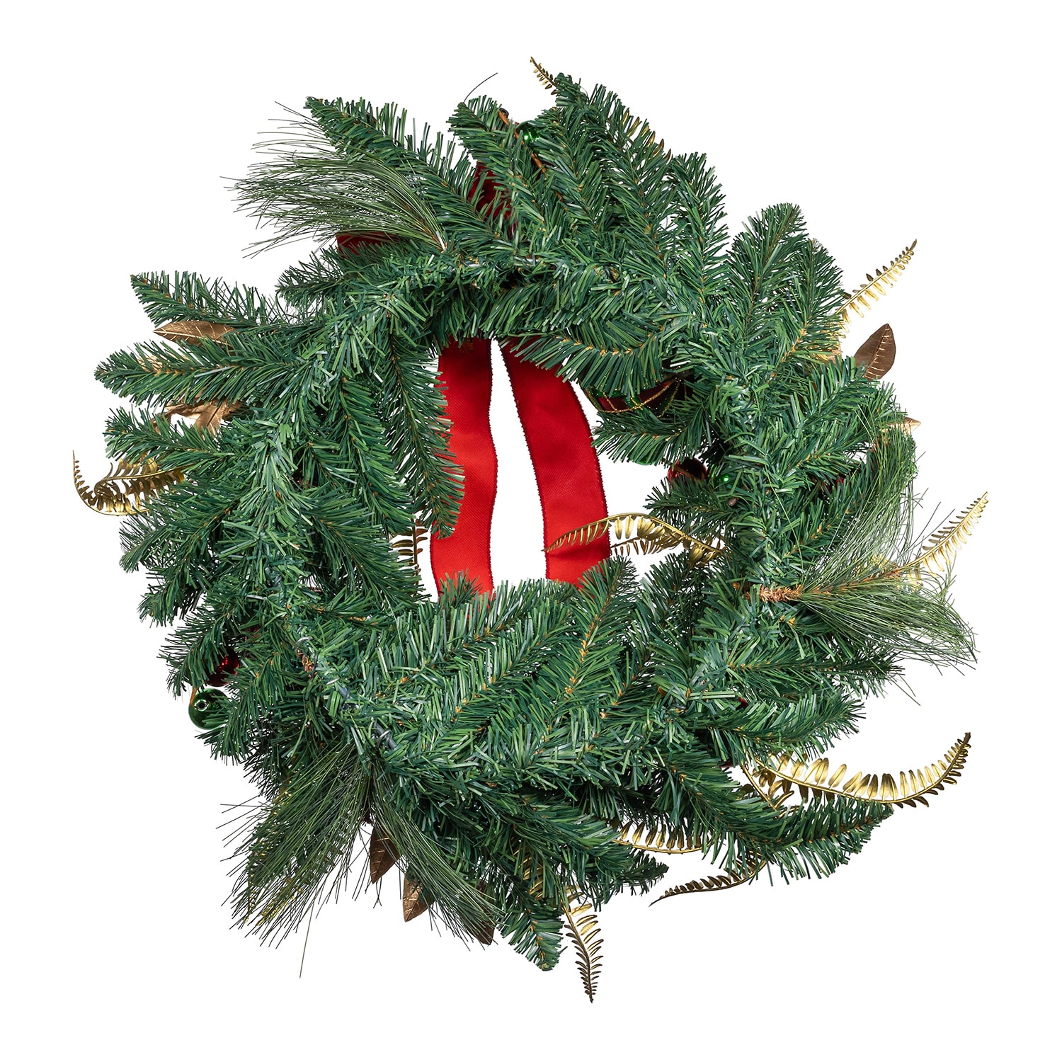 Kurt Adler 24" Unlit Gold Red And Green Ribbon Wreath