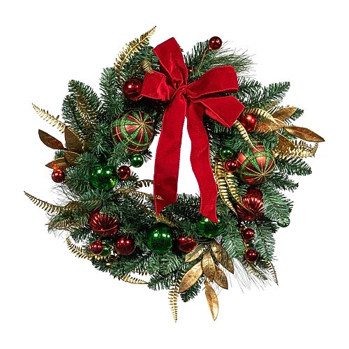 Kurt Adler 24" Unlit Gold Red And Green Ribbon Wreath, One Size, Green