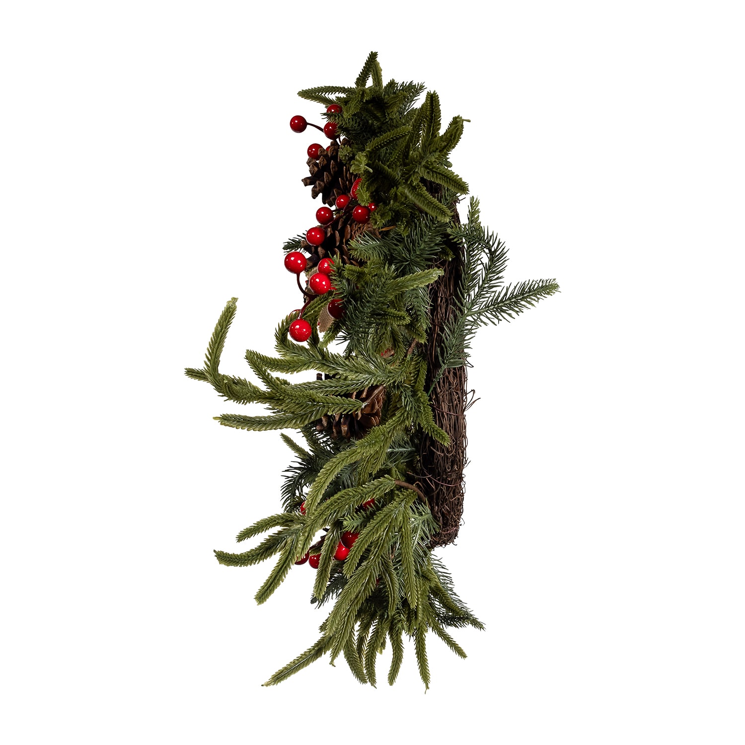 Kurt Adler 24" Unlit Berries And Pinecone Rattan Wreath