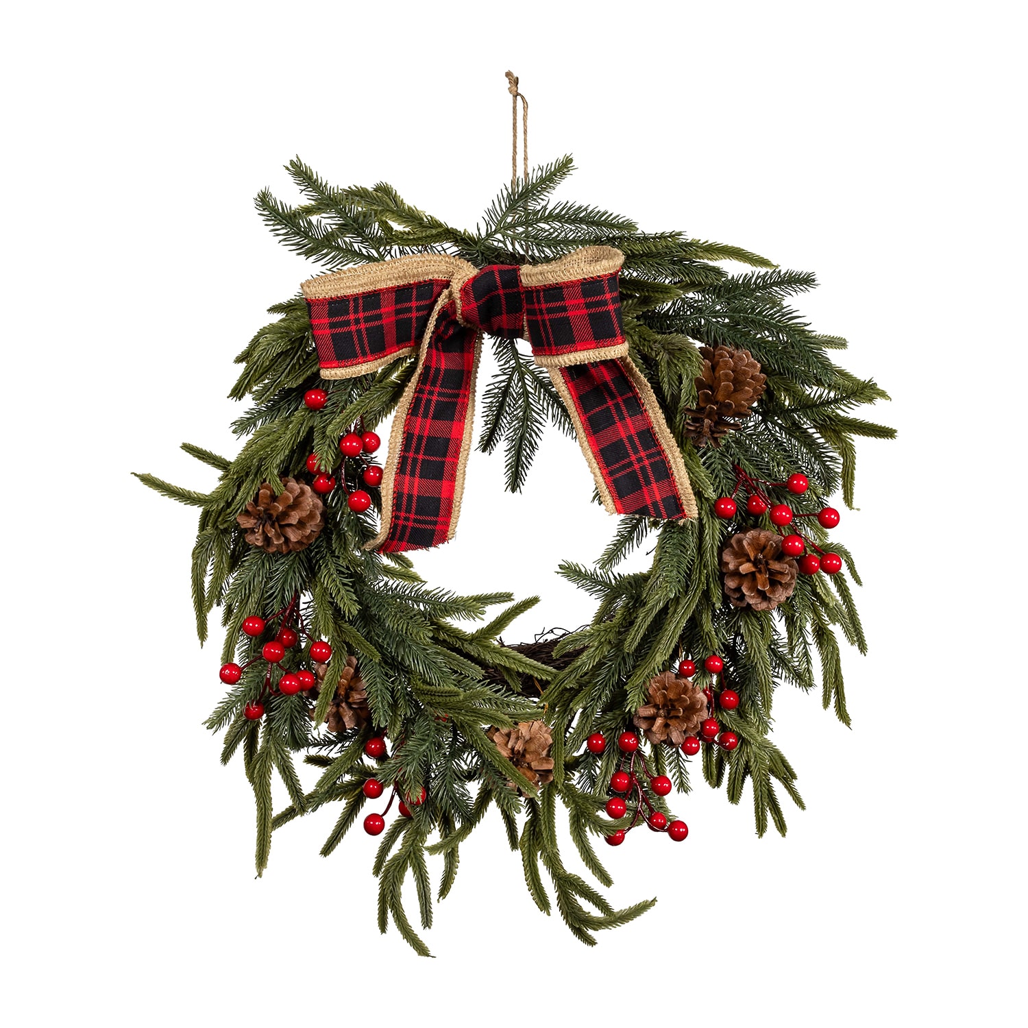 Kurt Adler 24" Unlit Berries And Pinecone Rattan Wreath