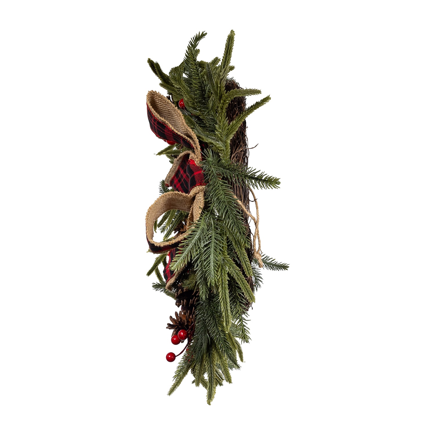 Kurt Adler 24" Unlit Berries And Pinecone Rattan Wreath