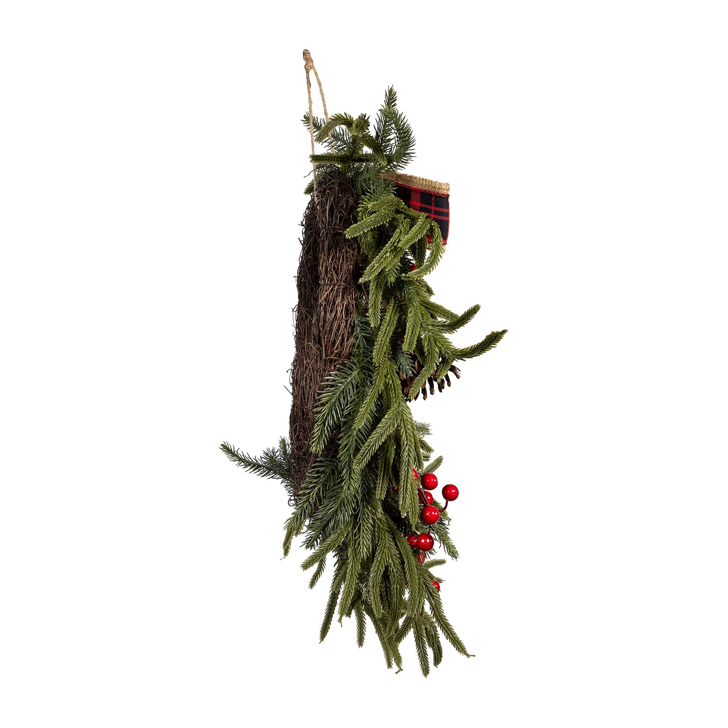 Kurt Adler 24" Unlit Berries And Pinecone Rattan Wreath