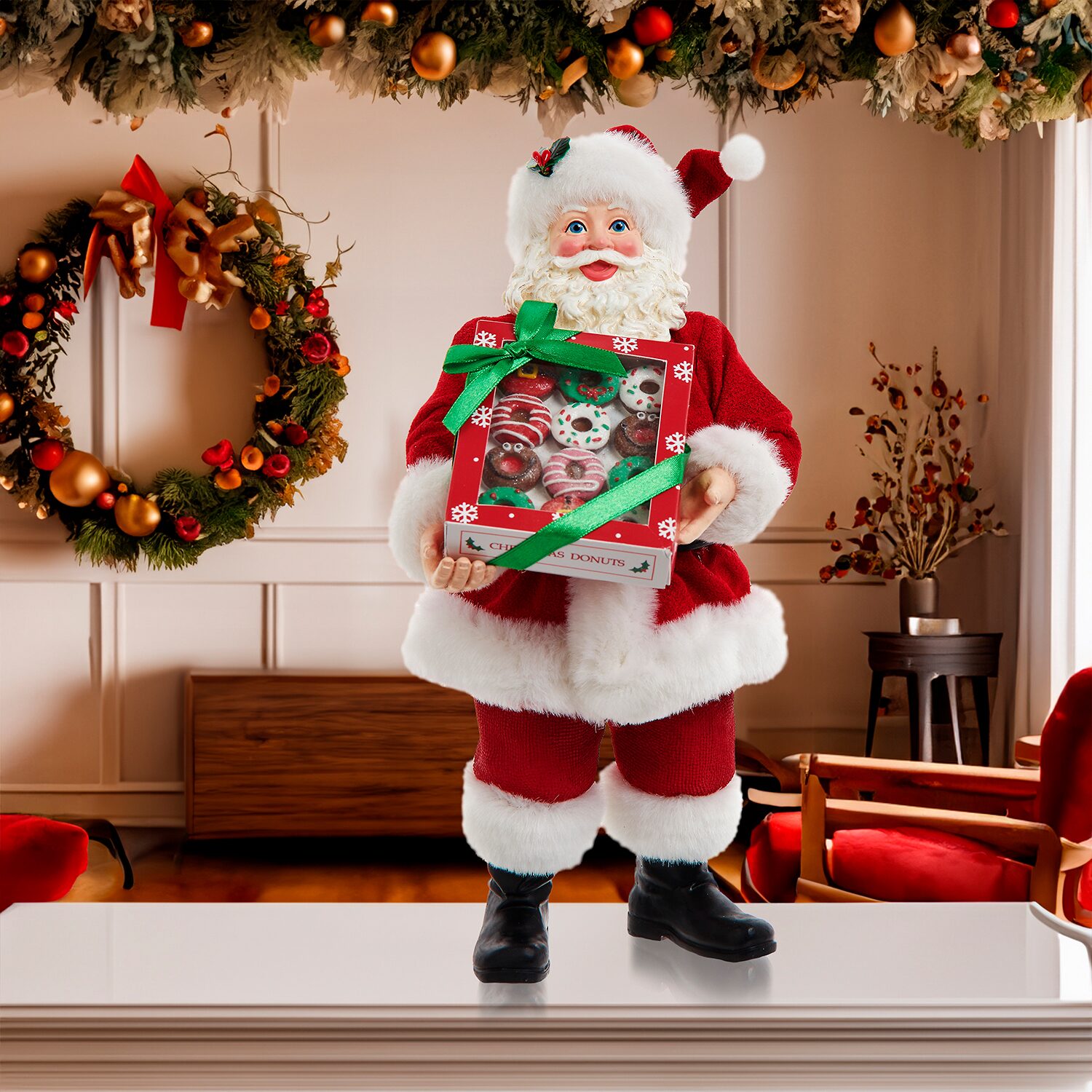Kurt Adler 10.5" Fabriche With Box Of Donuts Christmas Figurine