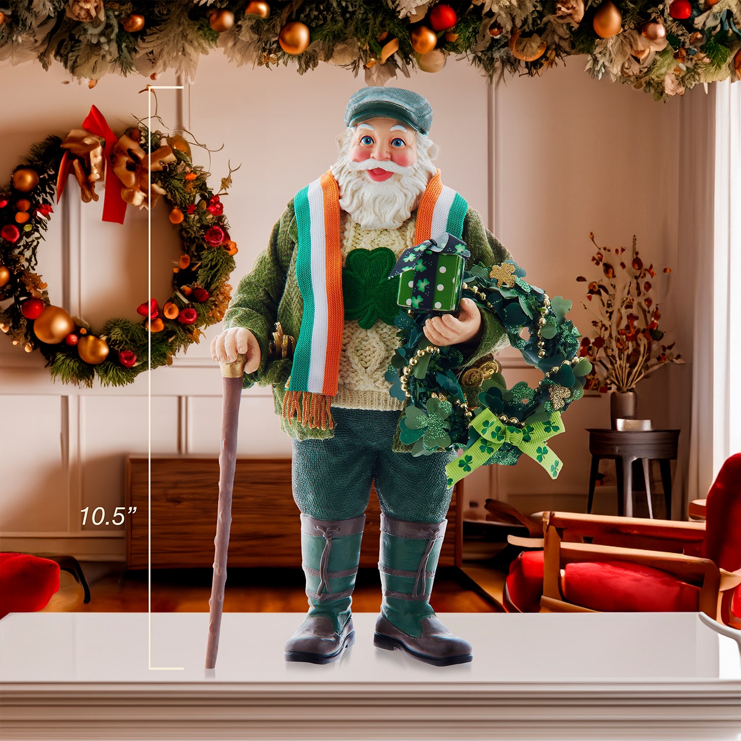 Kurt Adler 10.5" Fabriche Musical Irish  With Wreath Christmas Figurine