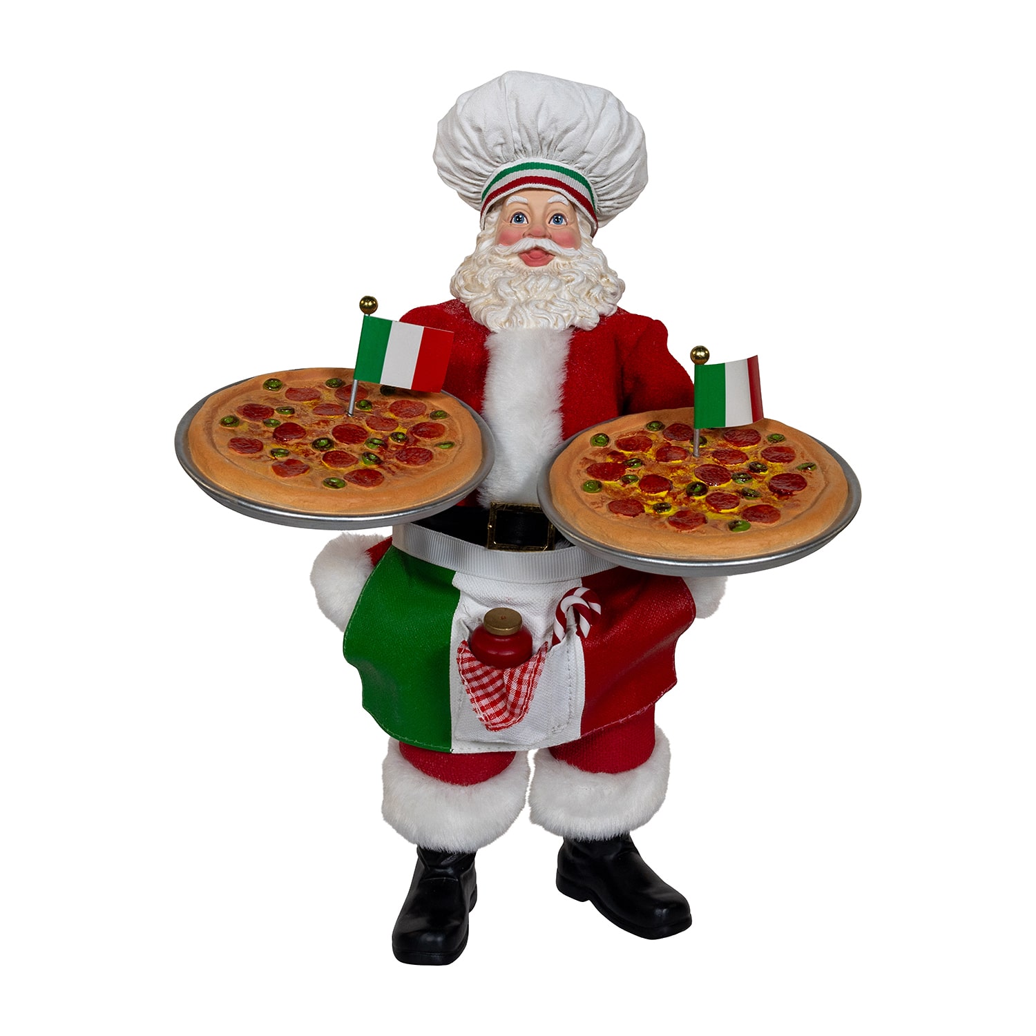 Kurt Adler 11" Fabriche Chef  Holding Two Trays Of Pizza Christmas Figurine