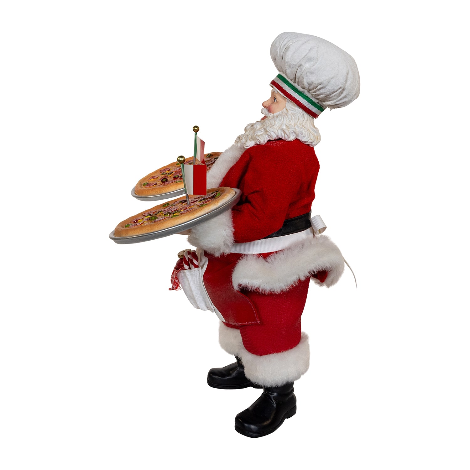 Kurt Adler 11" Fabriche Chef  Holding Two Trays Of Pizza Christmas Figurine