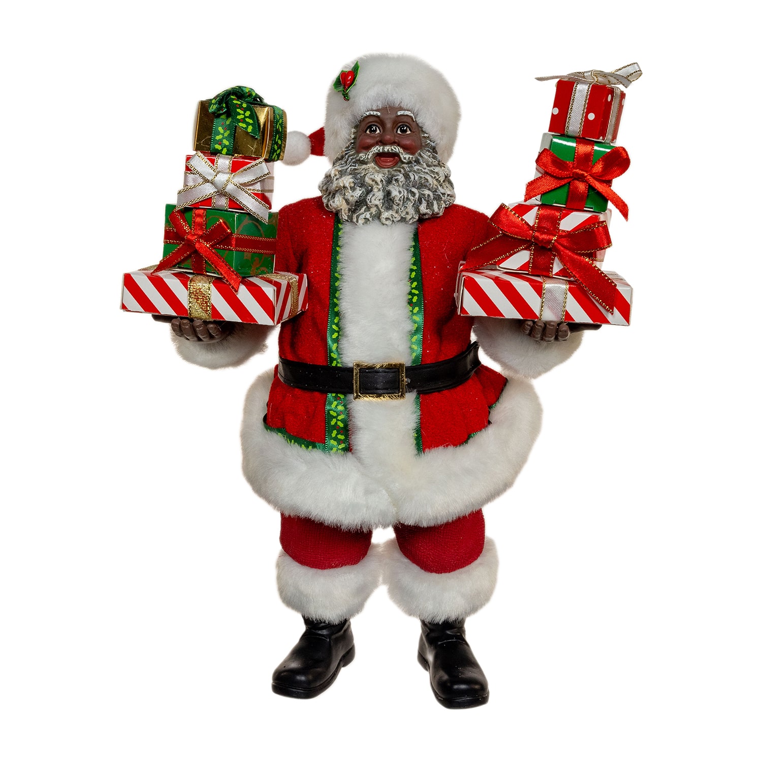 Kurt Adler 10.5" Fabriche African American  With Gifts Christmas Figurine