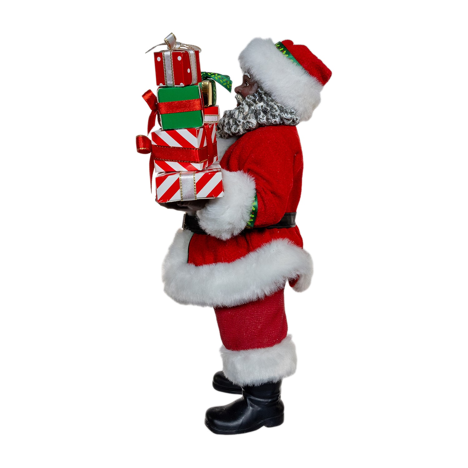 Kurt Adler 10.5" Fabriche African American  With Gifts Christmas Figurine