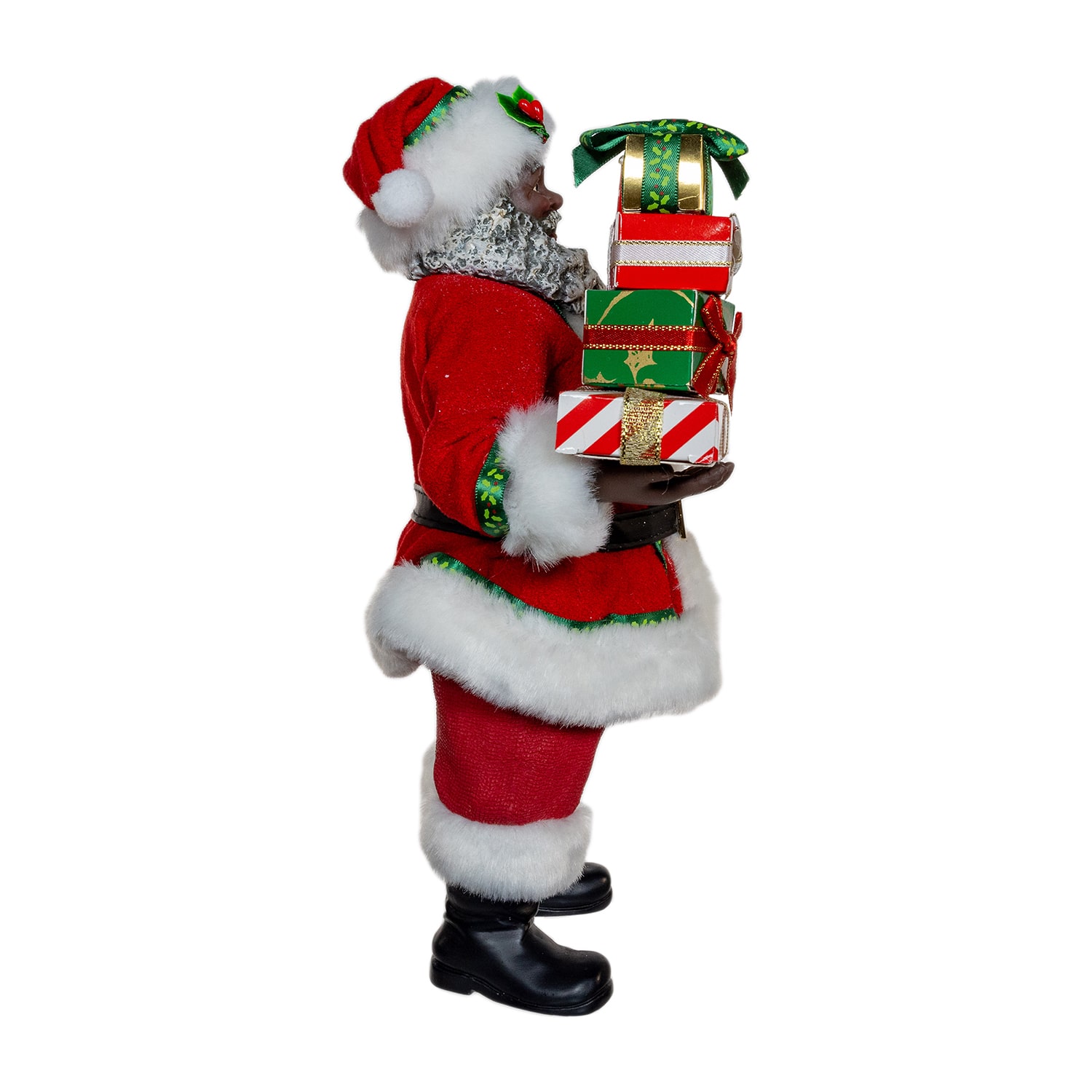 Kurt Adler 10.5" Fabriche African American  With Gifts Christmas Figurine