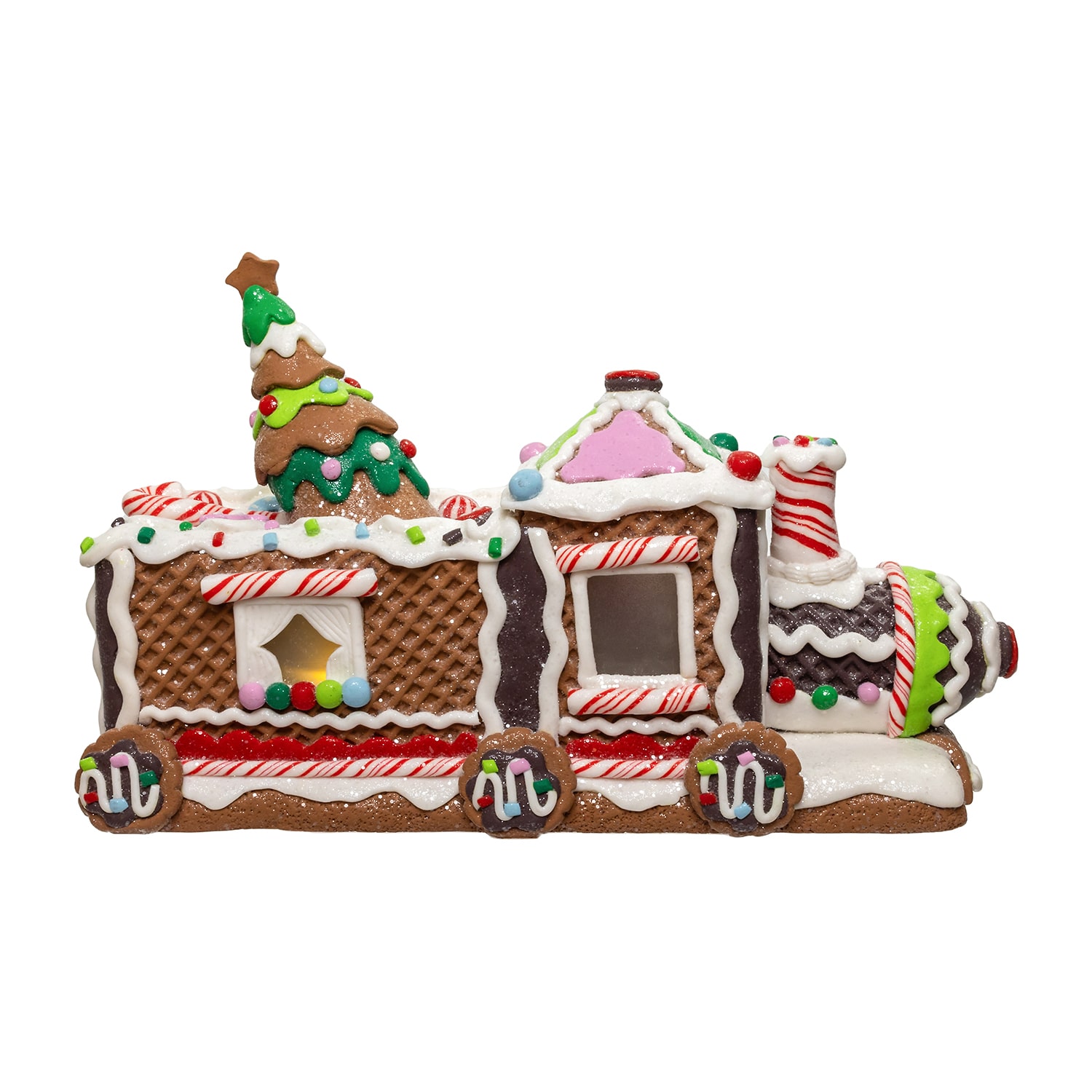 Kurt Adler 7" Led Gingerbread Train With Tree Table Piece Gingerbread House Lighted