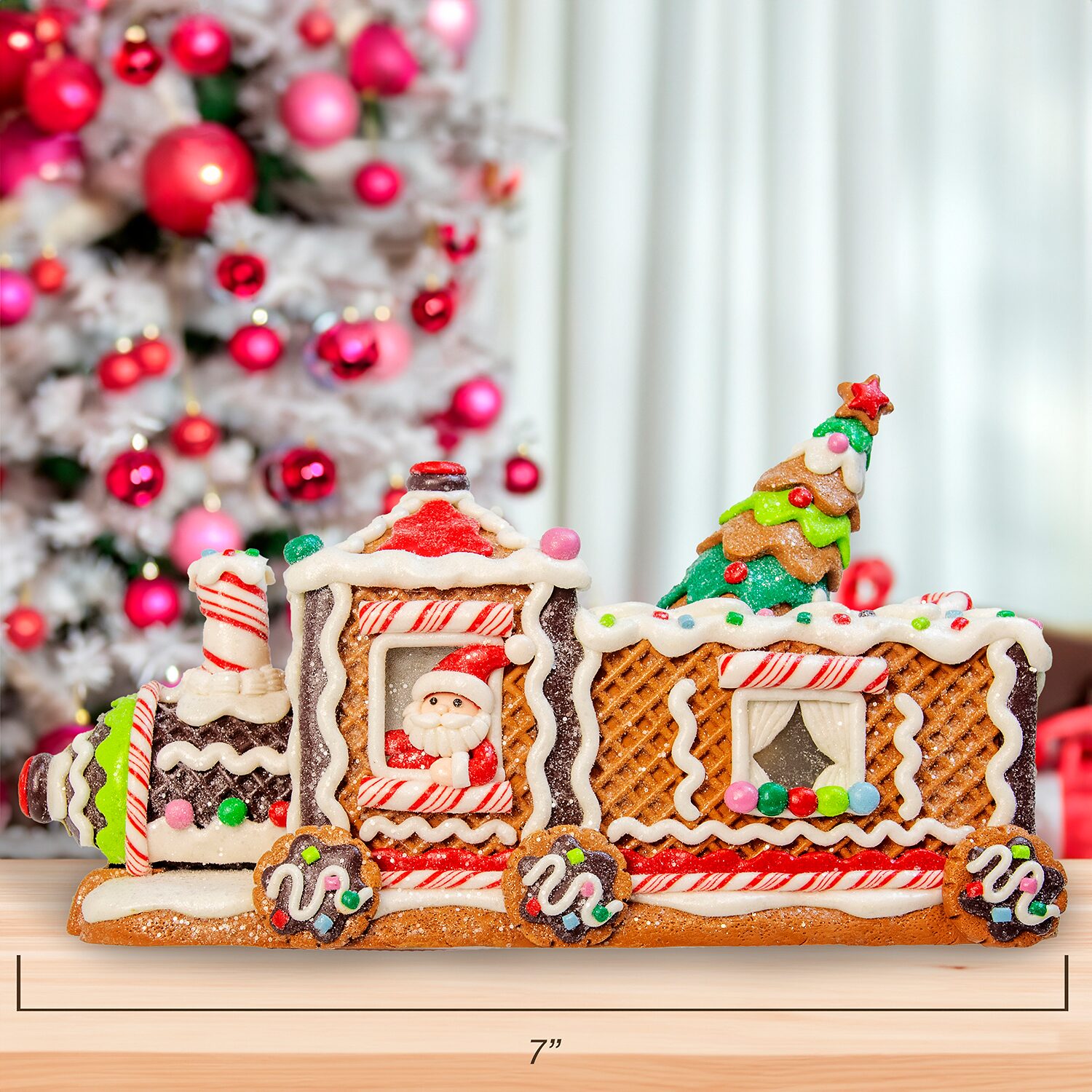Kurt Adler 7" Led Gingerbread Train With Tree Table Piece Gingerbread House Lighted