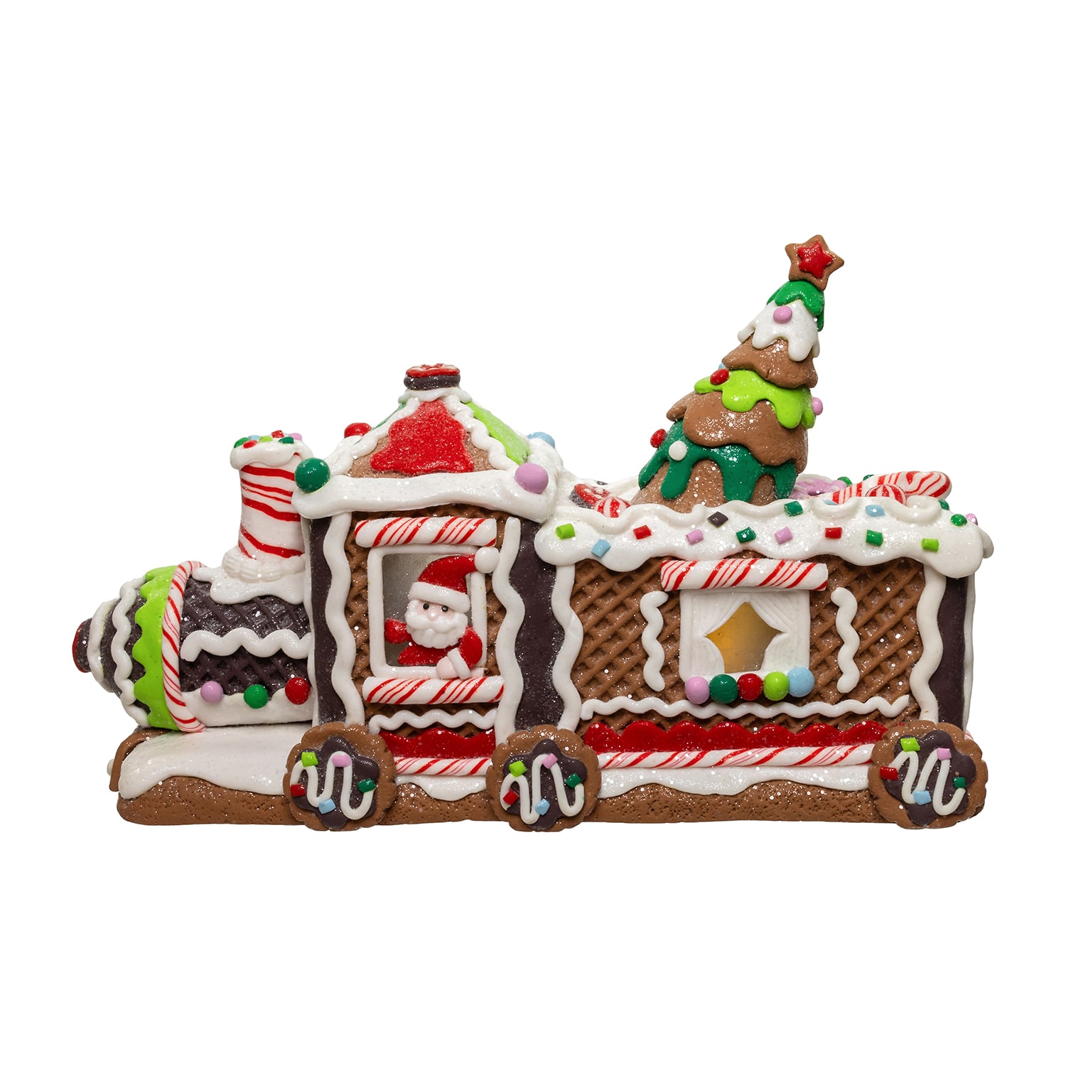 Kurt Adler 7" Led Gingerbread Train With Tree Table Piece Gingerbread House Lighted