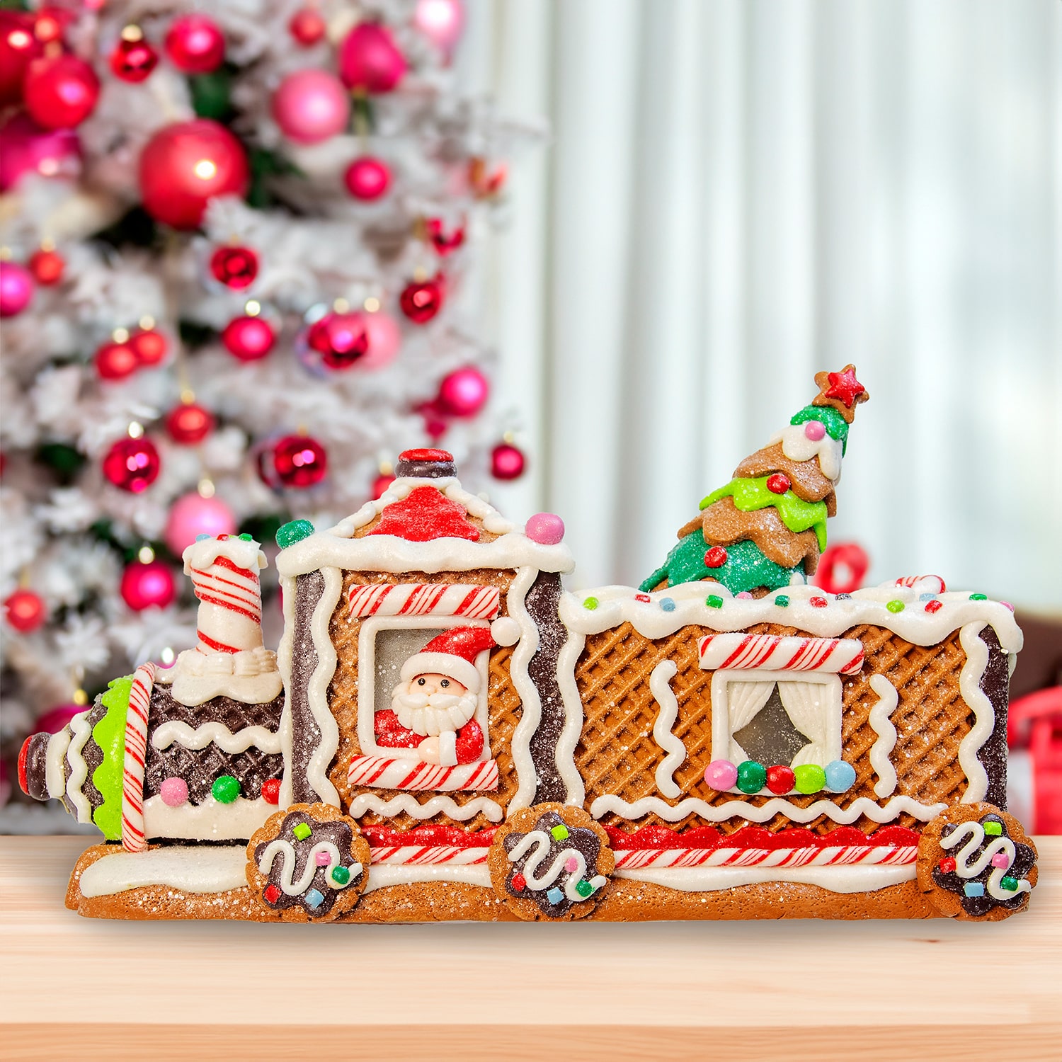 Kurt Adler 7" Led Gingerbread Train With Tree Table Piece Gingerbread House Lighted