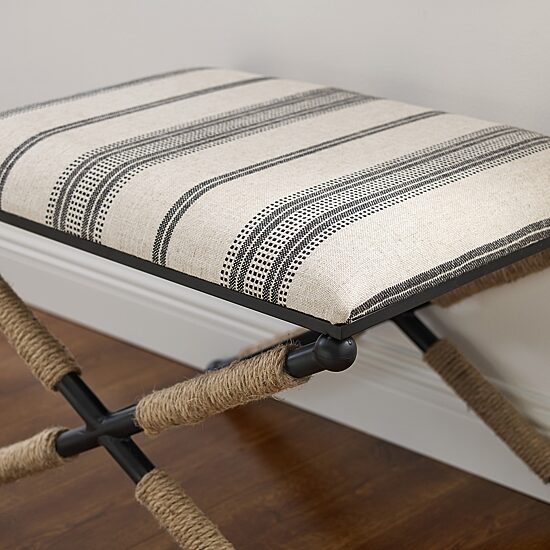 Linon Arjean Living Room Collection Upholstered Footstool