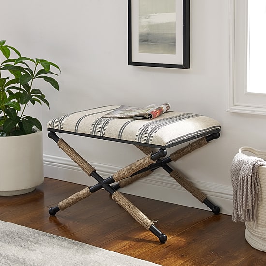 Linon Arjean Living Room Collection Upholstered Footstool