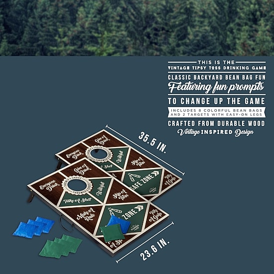 Hammer + Axe Vintage Tipsy Toss Drinking Game, Premium Wood Cornhole With 8 Bean Bags and Carrying Handles