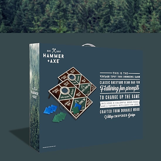 Hammer + Axe Vintage Tipsy Toss Drinking Game, Premium Wood Cornhole With 8 Bean Bags and Carrying Handles
