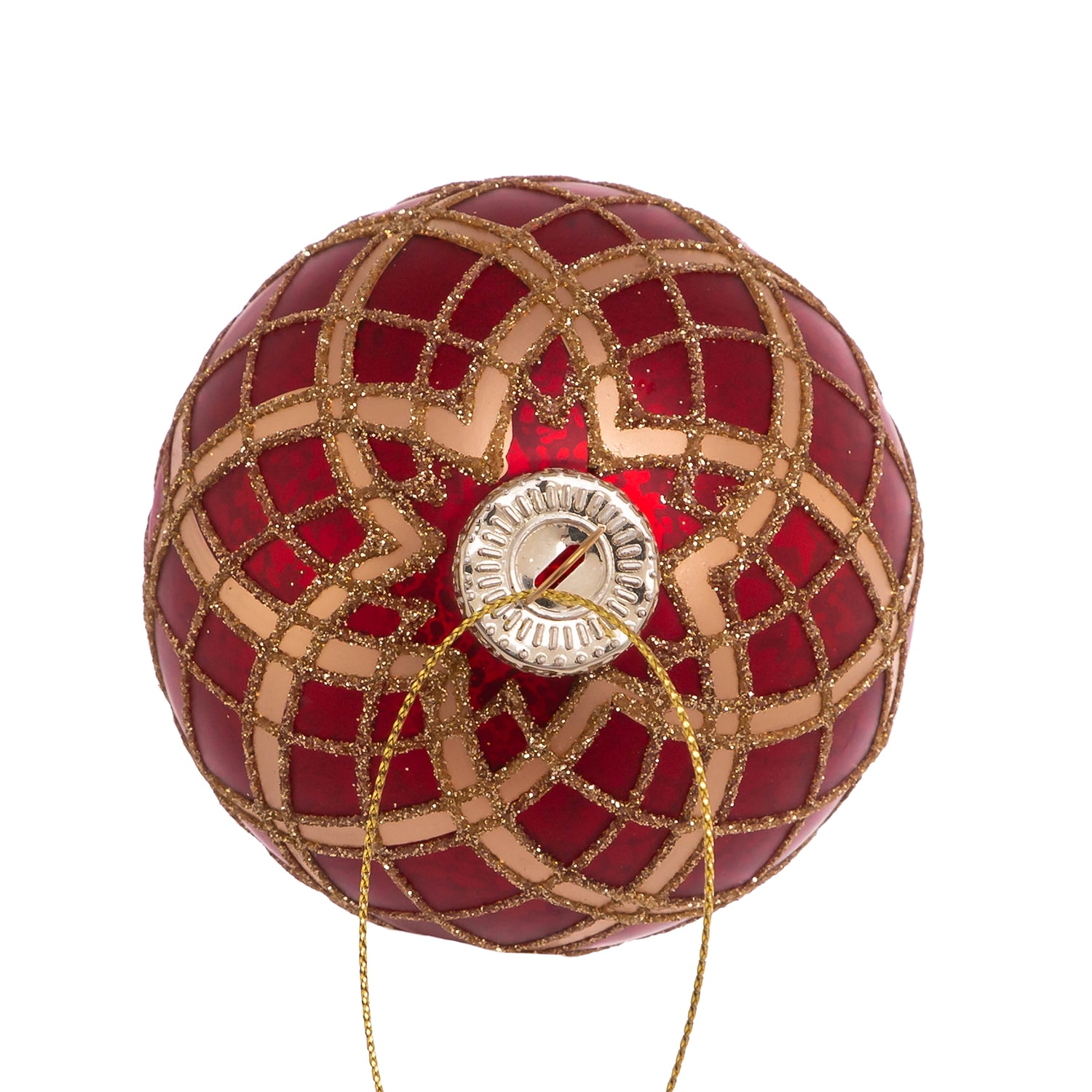 Kurt Adler 80MM Red with Gold Plaid Glass Ball Ornaments 6-Piece Set