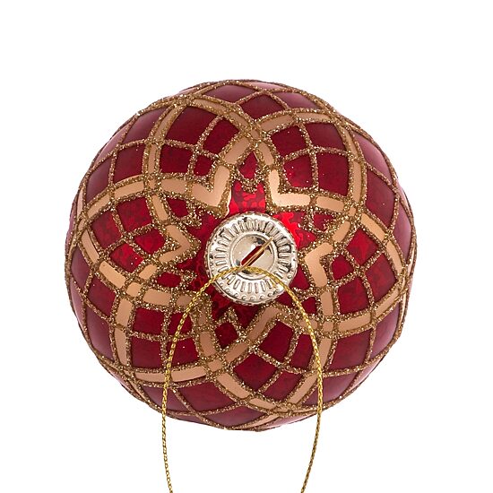 Kurt Adler 80MM Red with Gold Plaid Glass Ball Ornaments 6-Piece Set