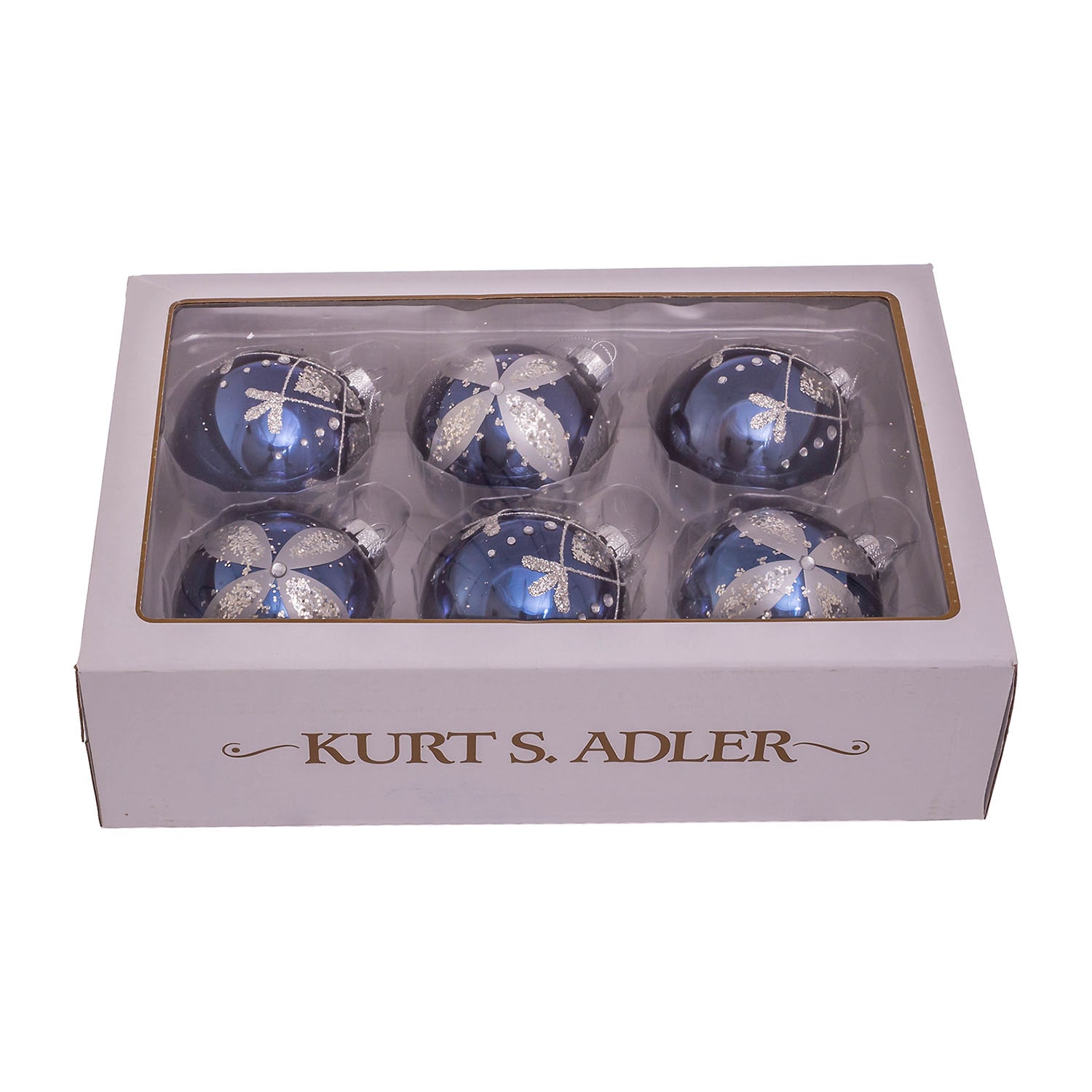 Kurt Adler 80MM Navy Blue Glass Ball Ornaments 6-Piece Set