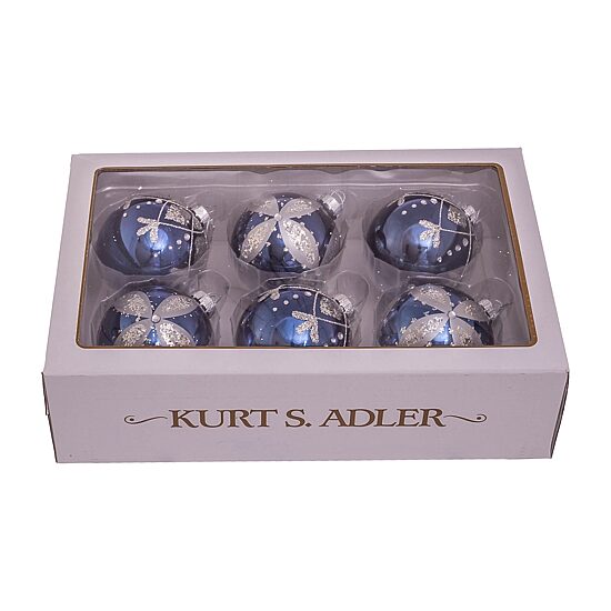 Kurt Adler 80MM Navy Blue Glass Ball Ornaments 6-Piece Set